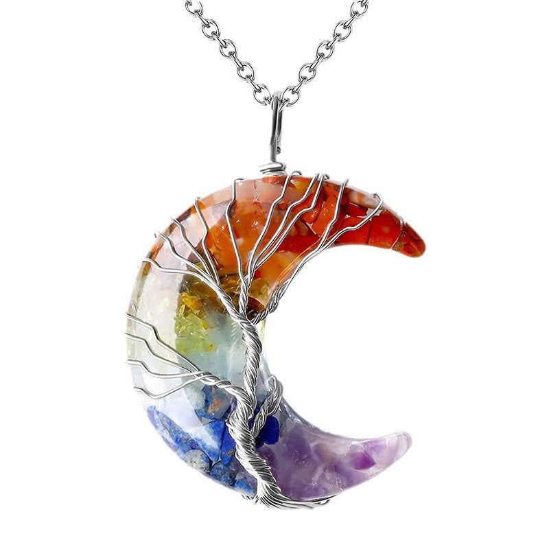 Winding Stone Lucky Tree Metal Copper Wire Crystal Necklace