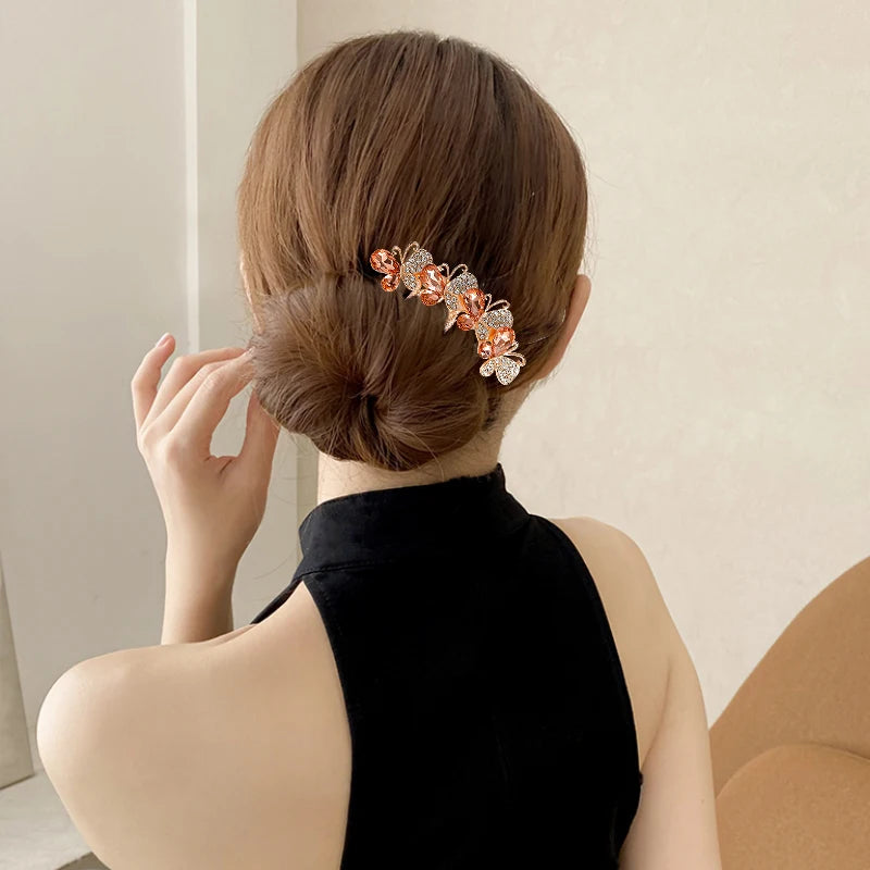Peigne à cheveux papillon en diamant de Style Antique pour femmes, pince à cheveux florale à l'arrière de la tête, accessoire élégant pour cheveux
