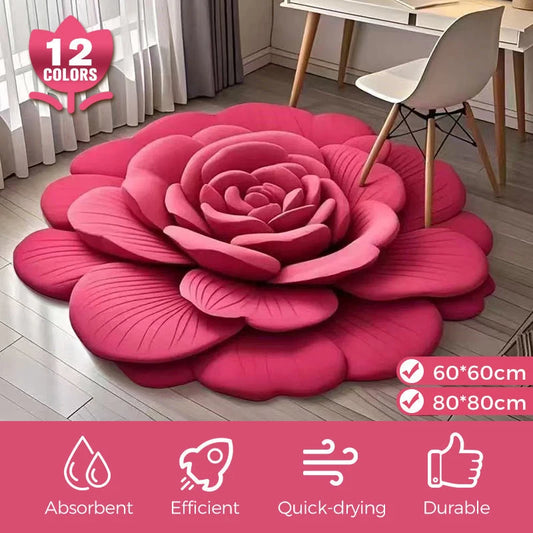 Tapis de sol en peluche florale et terre de diatomées, absorbant, antidérapant, pour salle de bain, motif de fleurs fraîches 3D, résistant à la saleté