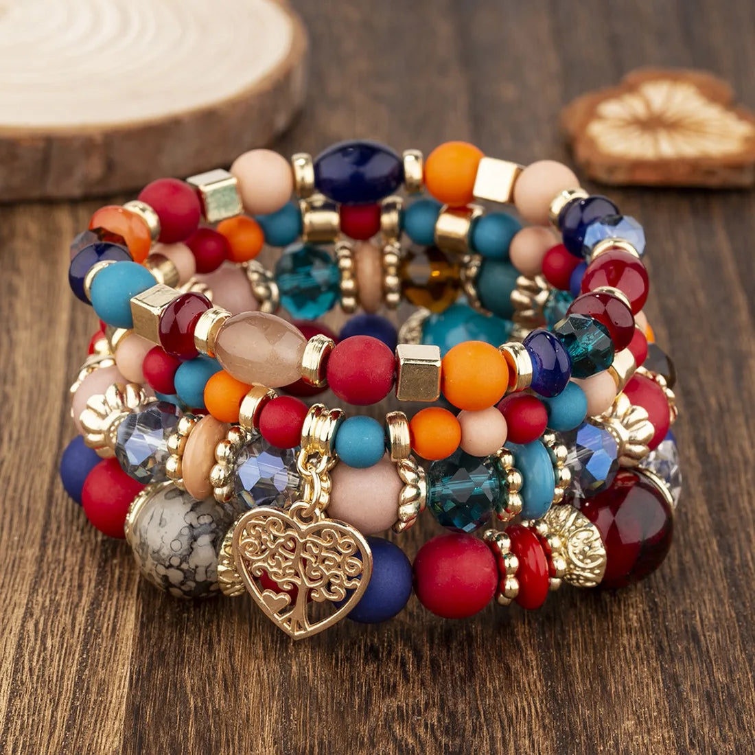 DIEZI bohème rose perles de cristal coeur bracelets porte-bonheur femmes filles ethnique arbre de vie breloque Bracelet Pulseira Feminina