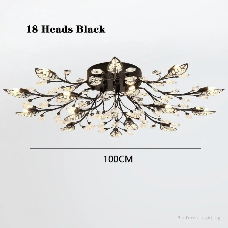 Plafonnier LED en cristal au design nordique moderne, disponible en noir et en jaune or, luminaire décoratif de plafond, idéal pour un salon ou une chambre à coucher, G4