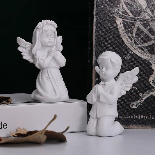 Statue de jardin ange priant avec ailes, sculpture d'art en résine, figurine de plante de cour, décoration de la maison d'Auckland, ornement de bureau, modèle de filles