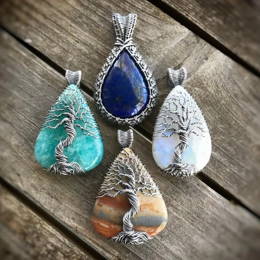 Pendentif en pierre naturelle pour femme, breloques en cristal, arbre de vie fait à la main, goutte d'eau, bijoux de déclaration, cadeau de bricolage, mode