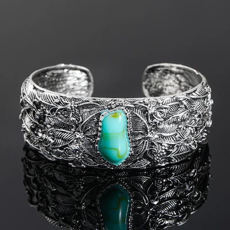 Bracelet manchette ethnique sculpté Vintage, Punk bohème, ouverture, feuilles, bijoux de mariage pour femmes