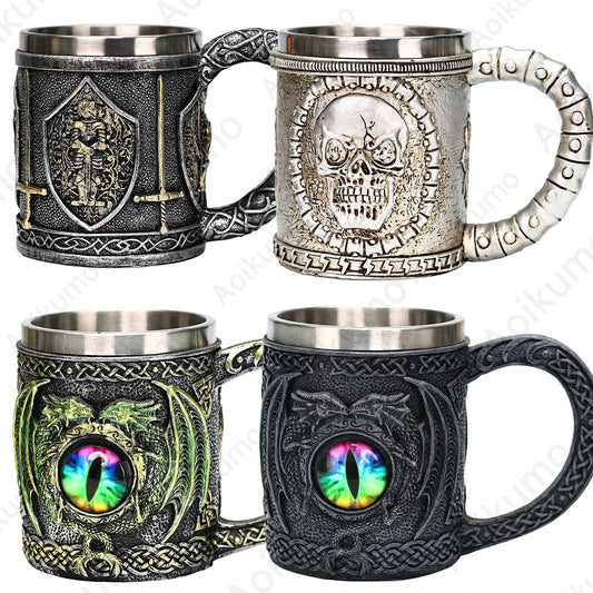 Dragon Eye Tankard 304 acier inoxydable intérieur médiéval croix épées chevalier bière thé café tasse Stein tasse 450ml Halloween cadeau