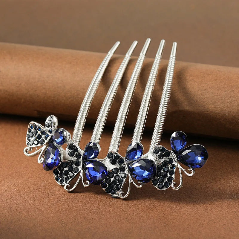 Peigne à cheveux papillon en diamant de Style Antique pour femmes, pince à cheveux florale à l'arrière de la tête, accessoire élégant pour cheveux