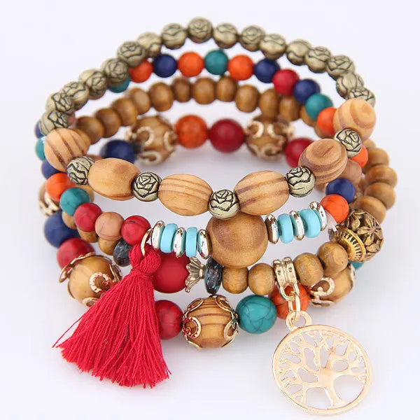 DIEZI bohème rose perles de cristal coeur bracelets porte-bonheur femmes filles ethnique arbre de vie breloque Bracelet Pulseira Feminina