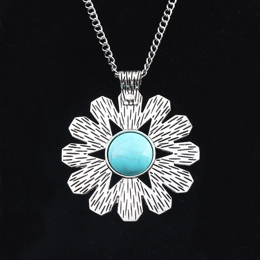 JOLagenlook-Collier avec pendentif à barre rectangulaire turquoise, bohème occidental, cowgirl, longueur réglable, bijoux longs, tour de cou à maillons, 20"
