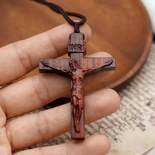Collier croix de Jésus en bois pour hommes et femmes, collier chrétien catholique Jésus Nina ifix