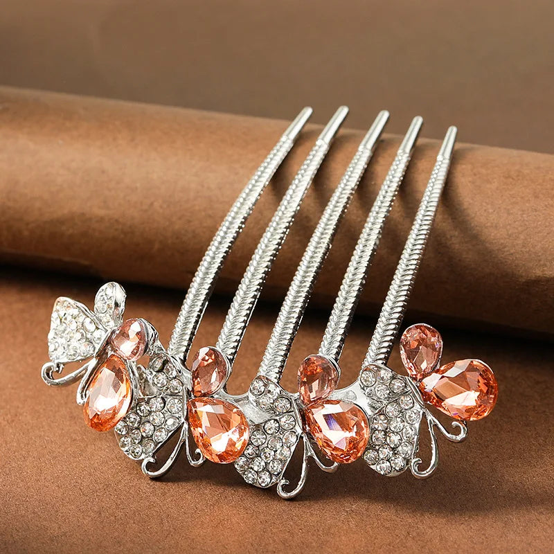 Peigne à cheveux papillon en diamant de Style Antique pour femmes, pince à cheveux florale à l'arrière de la tête, accessoire élégant pour cheveux