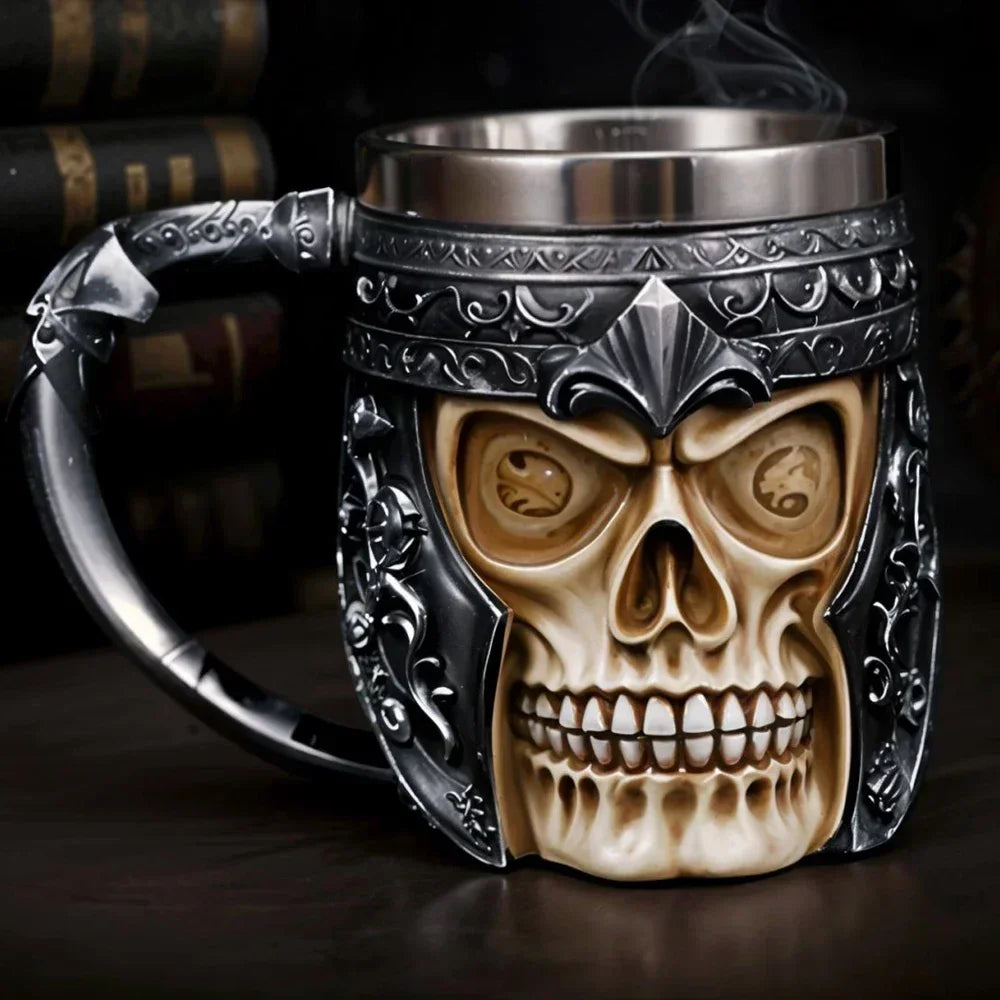 Tasse gothique en forme de crâne, accessoires de Bar, tasse en résine 3D, tasse en résine en acier inoxydable, verres de fête Viking, Tankard de bière, décoration de maison, usage domestique