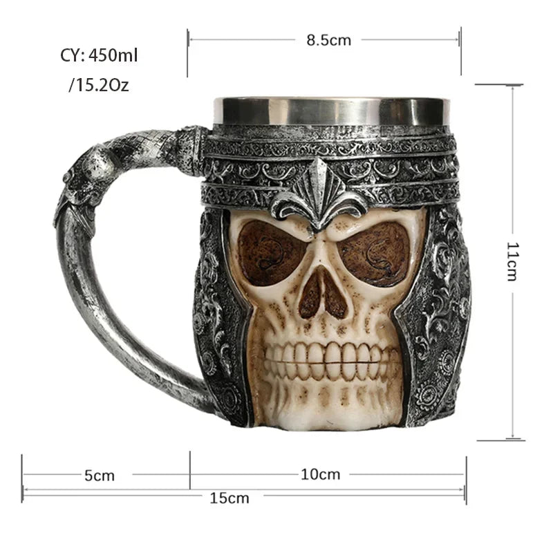 Chope à bière en résine de crâne gothique en acier inoxydable, chope Dragon Knight, tasse à café Halloween, tasse à thé de Noël, décor de pub et de bar, le plus cool