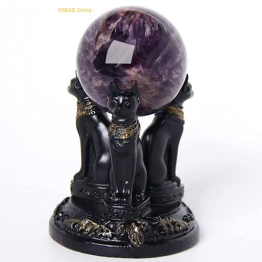 Ensemble d'ornements de boule de cristal de Divination, présentoir de boule de cristal de chat bast égyptien, Figurine en résine, décoration de maison