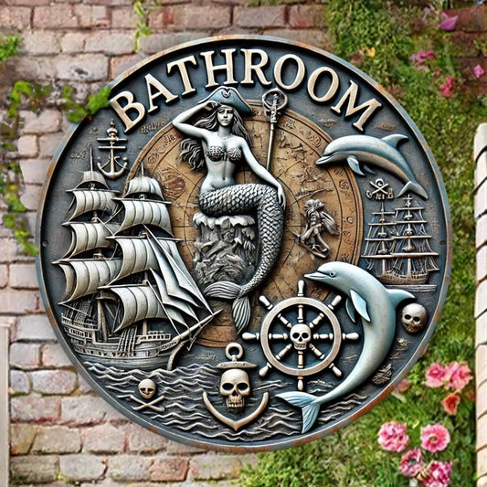 Art mural vintage avec crânes, sirène nautique, HOSign rond en aluminium sur le thème de la ate, parfait pour la décoration de chambre, 7.5