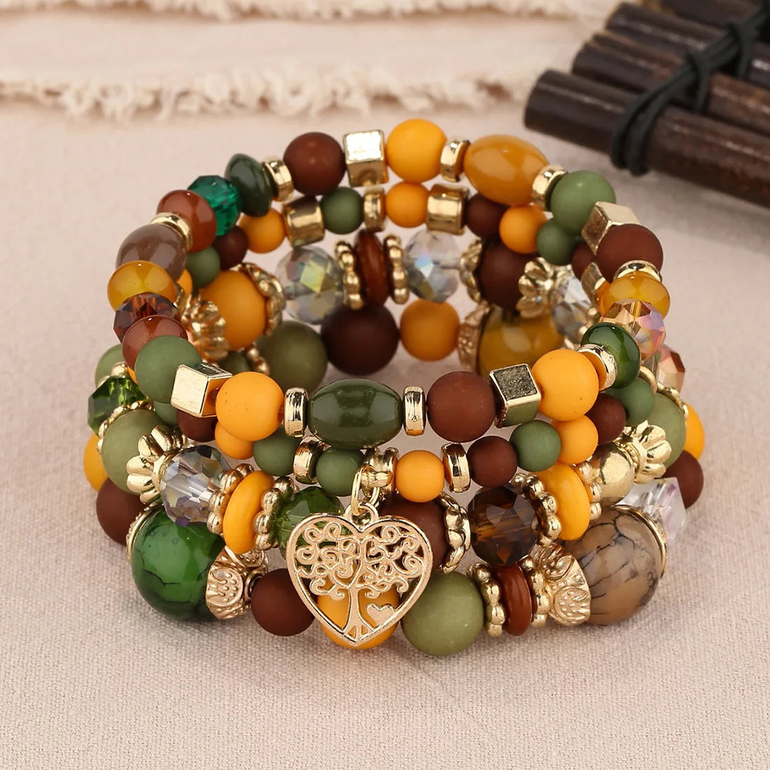 DIEZI bohème rose perles de cristal coeur bracelets porte-bonheur femmes filles ethnique arbre de vie breloque Bracelet Pulseira Feminina