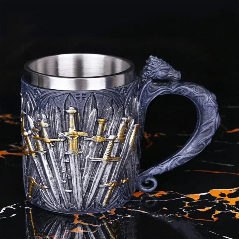 Tasses à bière Norse Myenson, arbre du monde, viking, kokor, baril de chêne, chope en résine, acier inoxydable, tasse à eau, tasse à café, 600ml