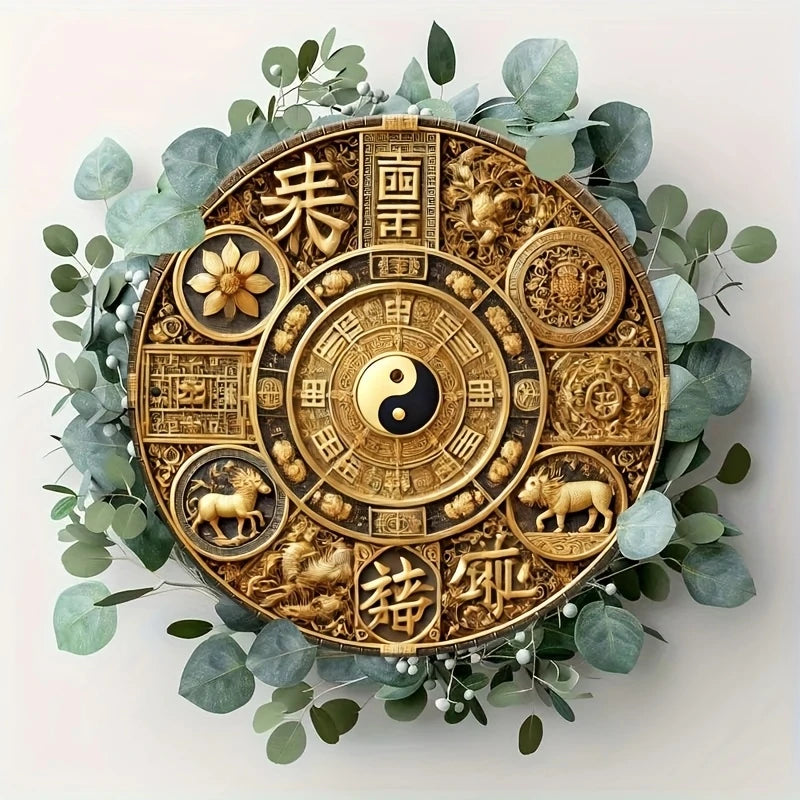 Badge de prospérité plat 2D 8 pouces, Gossip Lucky Feng Shui, planche en bois, puissance orientale mystique, accessoires de décoration de bureau, cadeaux pour séance photo