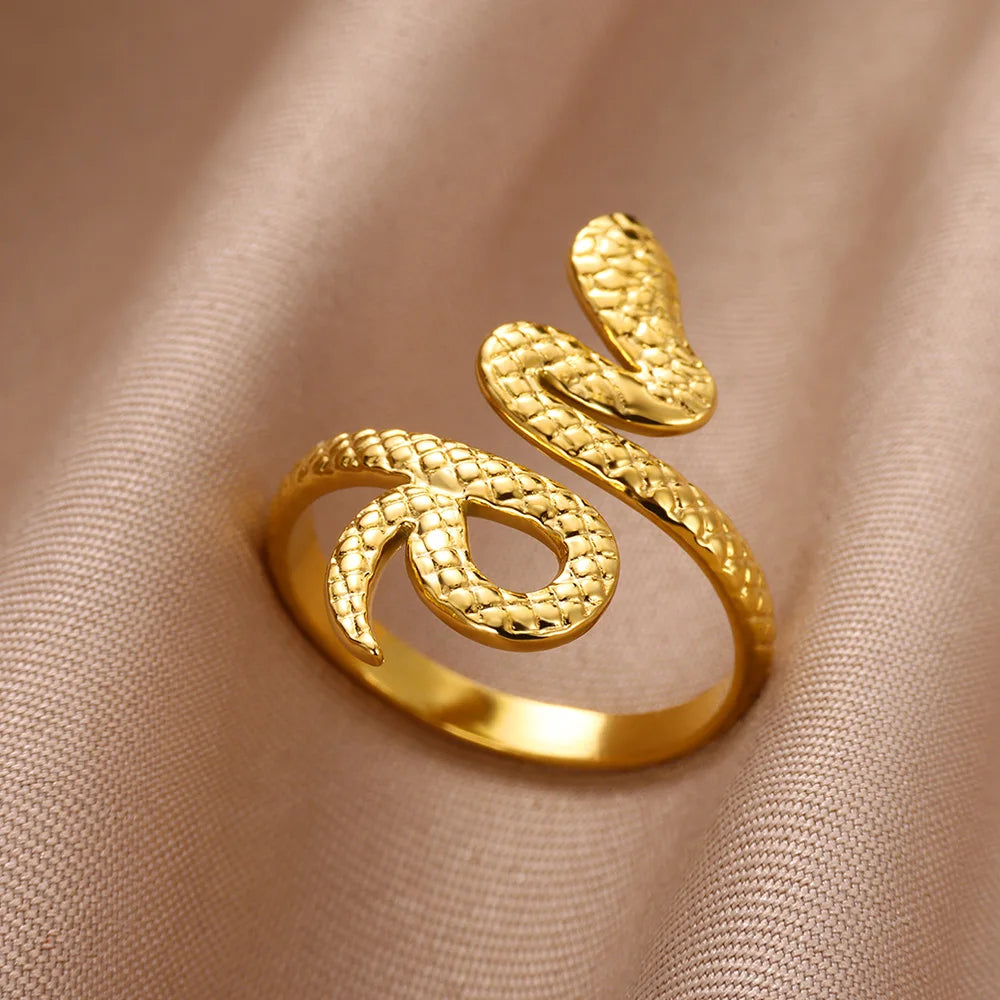 Bague Serpent Réglable en Acier Inoxydable Plaqué Or 316L – Style Gothique Vintage Unisexe