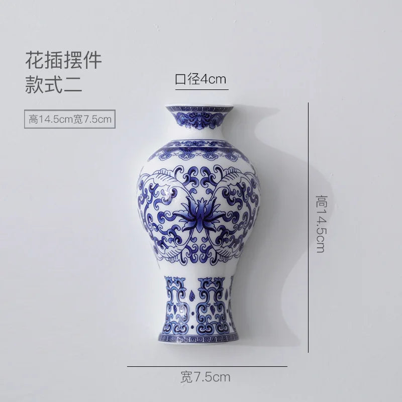 Vase en céramique, récipient de fleurs en porcelaine bleue et blanche antique, bambou porte-bonheur, décoration de salon et de maison, tenture murale