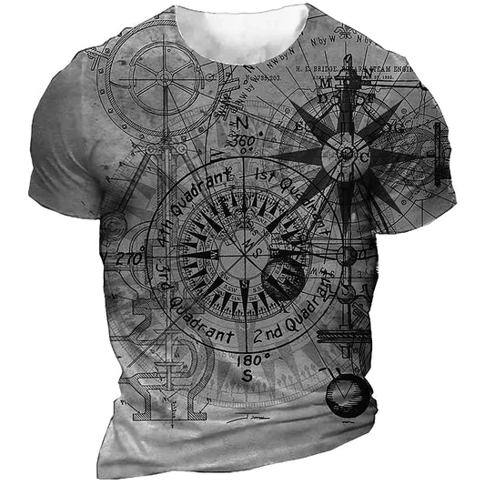 T-Shirt à Manches Courtes et Col Ras du Cou pour Homme, avec Impression 3D de Boussole de Navigation, Zones Me 6XL