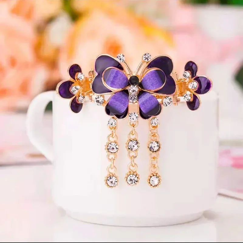 Zunderes-Épingle à cheveux avec pompon papillon pour femme, style ethnique rétro, petite pince crabe, vêtements de sauna, cadeau de bijoux élégants, accessoires à la mode
