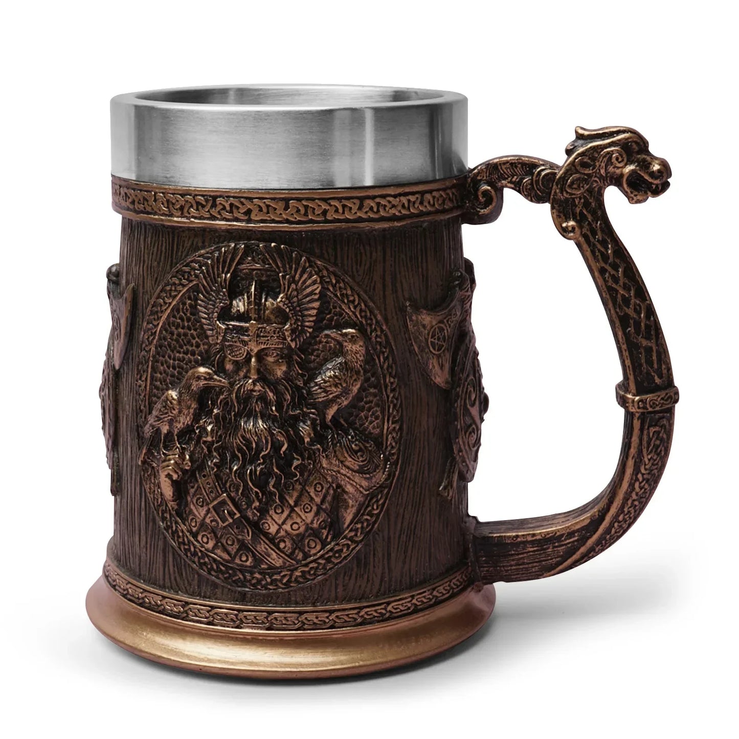 Tasses à bière Norse Myenson, arbre du monde, viking, kokor, baril de chêne, chope en résine, acier inoxydable, tasse à eau, tasse à café, 600ml