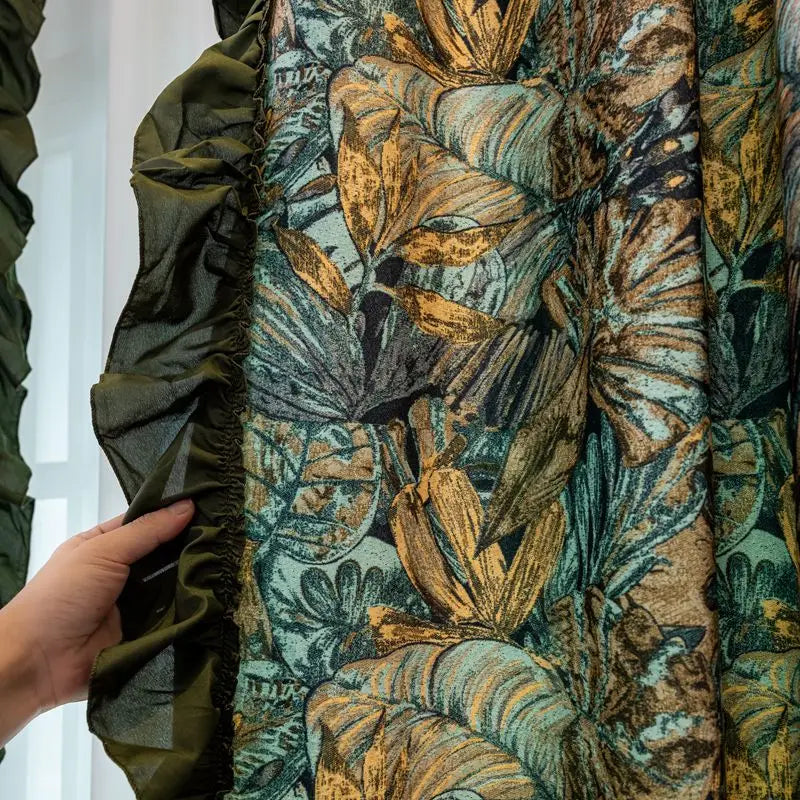 Rideaux personnalisés en velours vert rétro américain, pour salon, chambre à coucher, baie vitrée, Style Vintage français, pour l'automne doré
