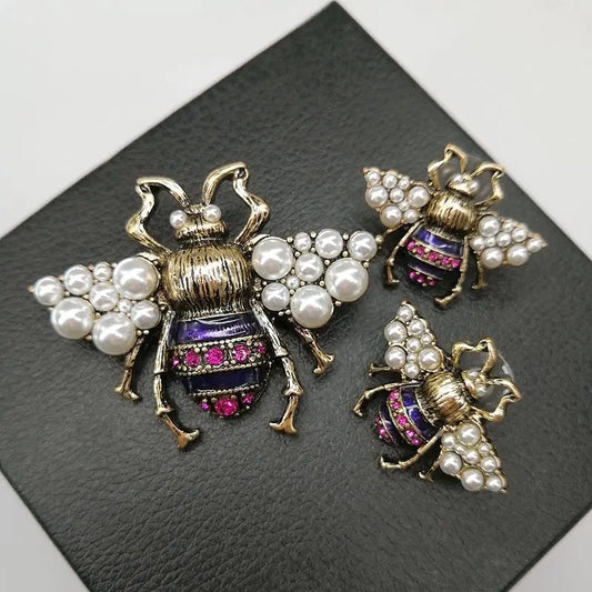 Boucles d'Oreilles en Clip pour Femme, Incrustation d'Insectes, Perle, ix