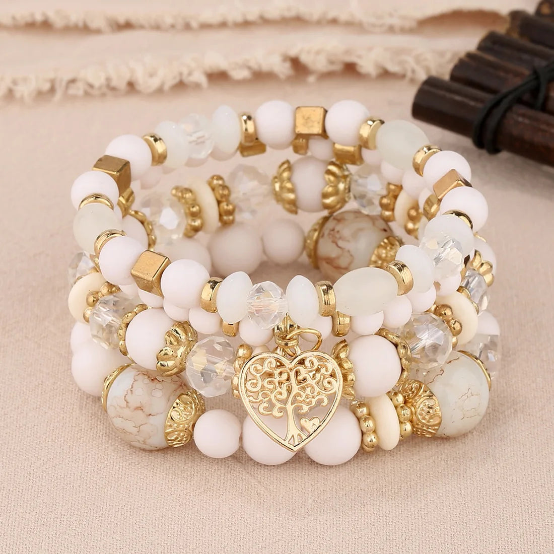 DIEZI bohème rose perles de cristal coeur bracelets porte-bonheur femmes filles ethnique arbre de vie breloque Bracelet Pulseira Feminina