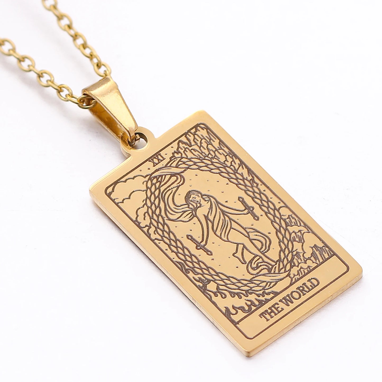 Collier de carte de Tarot en acier inoxydable, amulette porte-bonheur, bijoux ras du cou pour femmes, pendentif magicien/étoile/lune/soleil, vente en gros