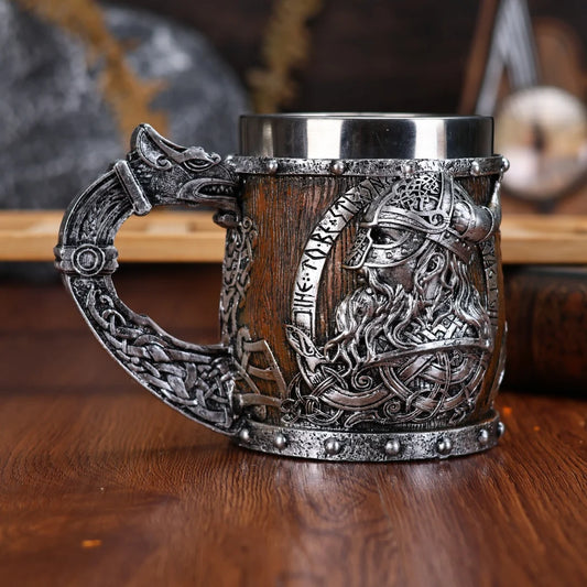 Valhalla Viking acier inoxydable nordique Viking baril Dragon bateau guerrier corne crâne bière tasse Tankard Stein tasse 400 ml