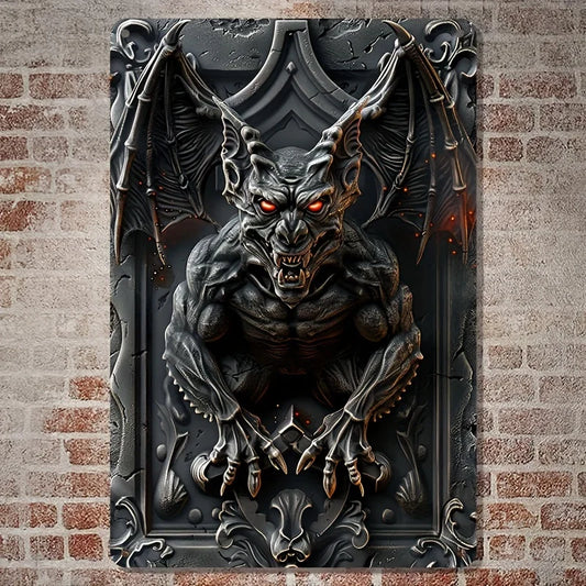 Panneau métallique en aluminium Vintage Gargouille Warrior, Plaque décorative murale, étanche et résistant aux intempéries, parfait pour la maison