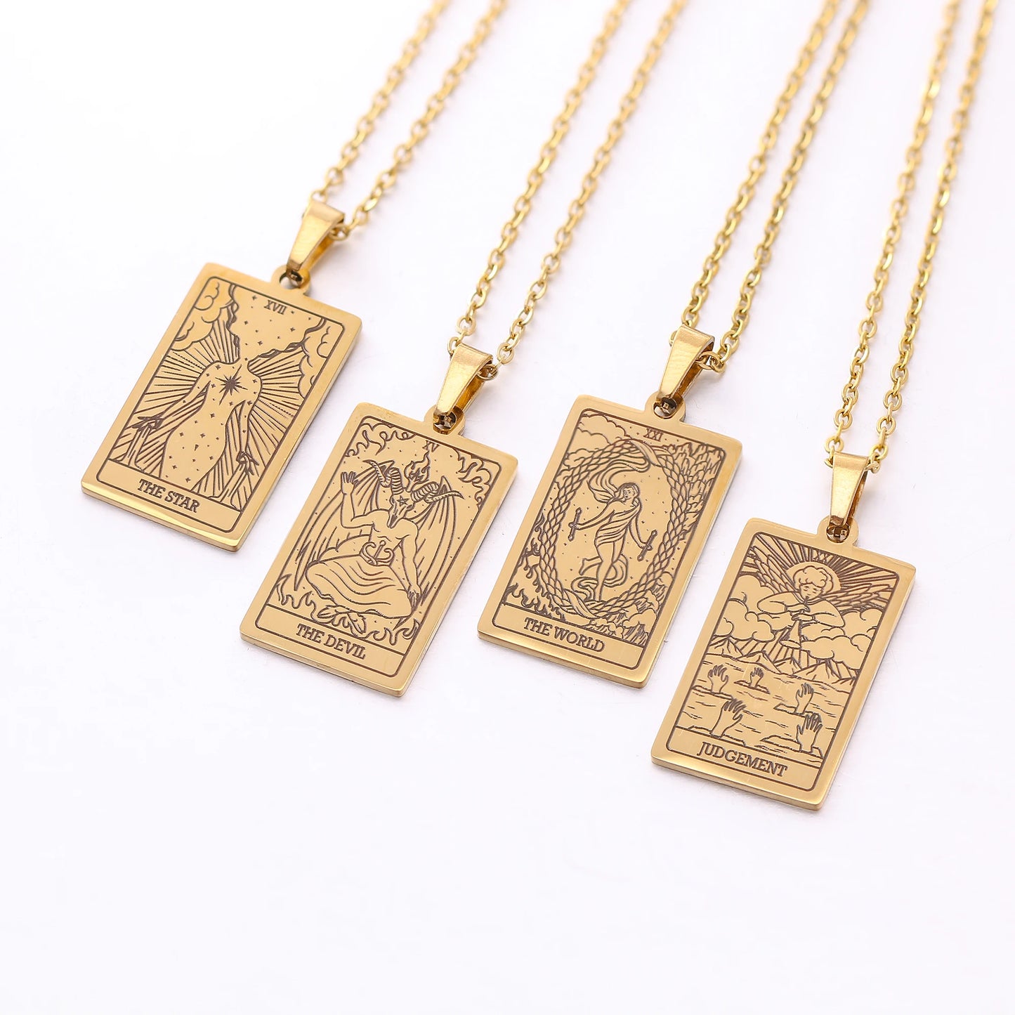 Collier de carte de Tarot en acier inoxydable, amulette porte-bonheur, bijoux ras du cou pour femmes, pendentif magicien/étoile/lune/soleil, vente en gros