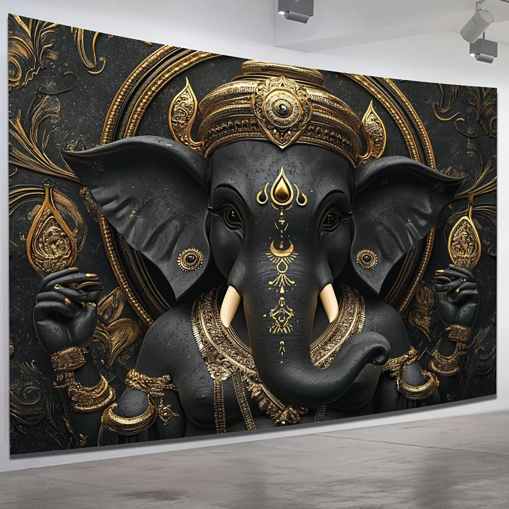 Tapisserie Ganesha 3D de luxe, 1 pièce, Design Ganesha vibrant, tenture murale en Polyester pour la décoration de la maison et du salon