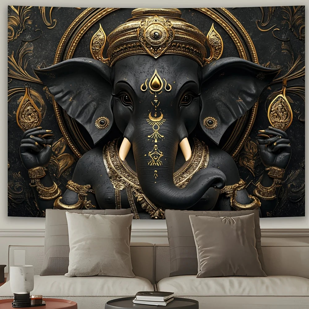 Tapisserie Ganesha 3D de luxe, 1 pièce, Design Ganesha vibrant, tenture murale en Polyester pour la décoration de la maison et du salon
