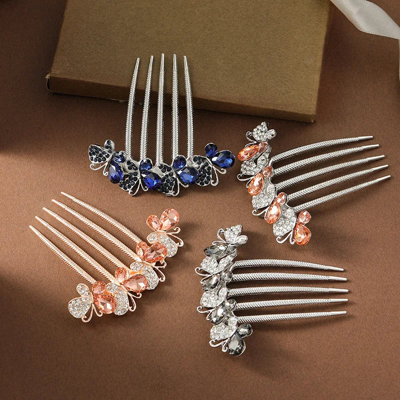 Peigne à cheveux papillon en diamant de Style Antique pour femmes, pince à cheveux florale à l'arrière de la tête, accessoire élégant pour cheveux