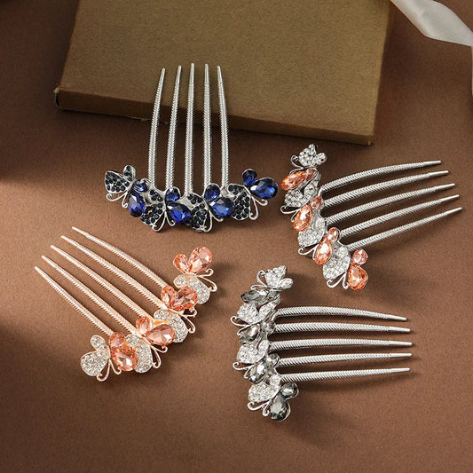 Peigne à cheveux papillon en diamant de Style Antique pour femmes, pince à cheveux florale à l'arrière de la tête, accessoire élégant pour cheveux