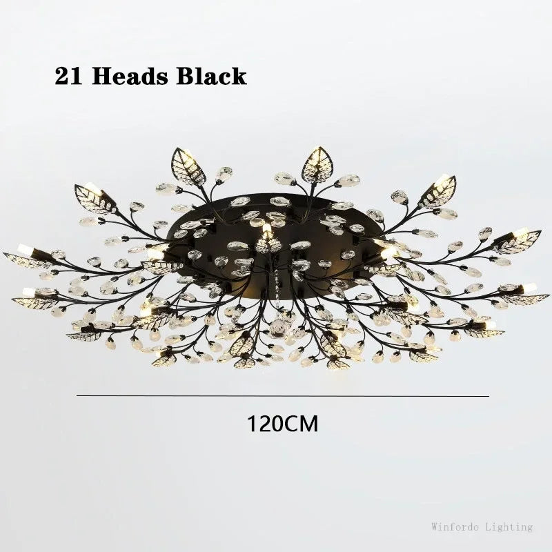 Plafonnier LED en cristal au design nordique moderne, disponible en noir et en jaune or, luminaire décoratif de plafond, idéal pour un salon ou une chambre à coucher, G4