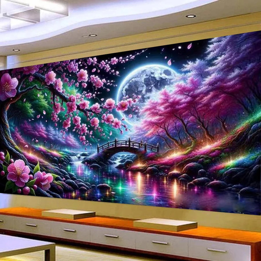 Nouvelle peinture diamant grande taille fleur de cerisier lune papillon paysage bricolage mosaïque complète broderie photo point de croix Kits