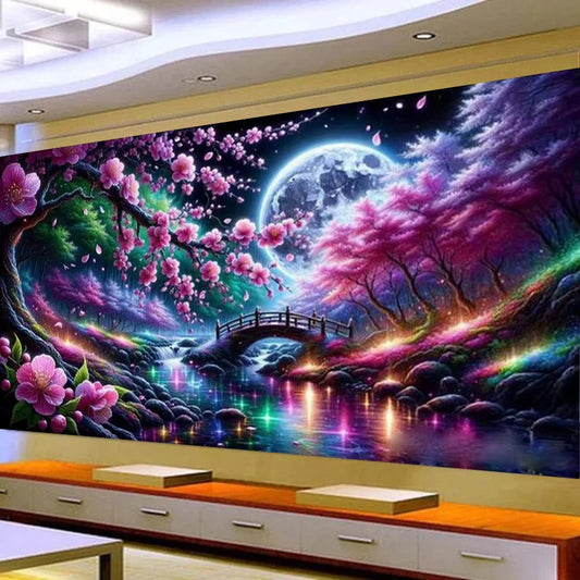 Nouvelle peinture diamant grande taille fleur de cerisier lune papillon paysage bricolage mosaïque complète broderie photo point de croix Kits