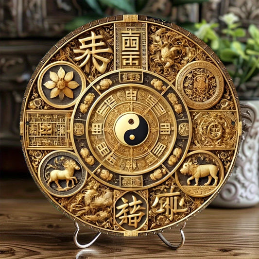 Badge de prospérité plat 2D 8 pouces, Gossip Lucky Feng Shui, planche en bois, puissance orientale mystique, accessoires de décoration de bureau, cadeaux pour séance photo