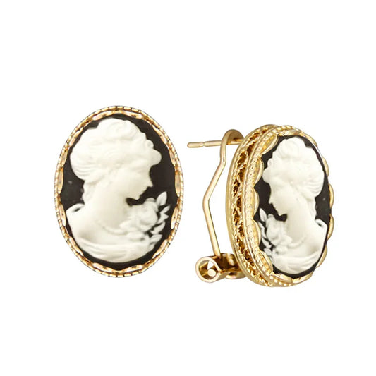 Boucles d'oreilles ovales pour femme, 6 couleurs, reine, camée, couleur or, rose, bleu, gris, bijoux de mode