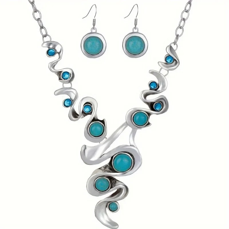 Tendance Vintage 2 pièces/ensemble, ensemble de Style ethnique à la mode, collier et boucles d'oreilles en zircone, ensemble de bijoux de vacances personnalisés bohème