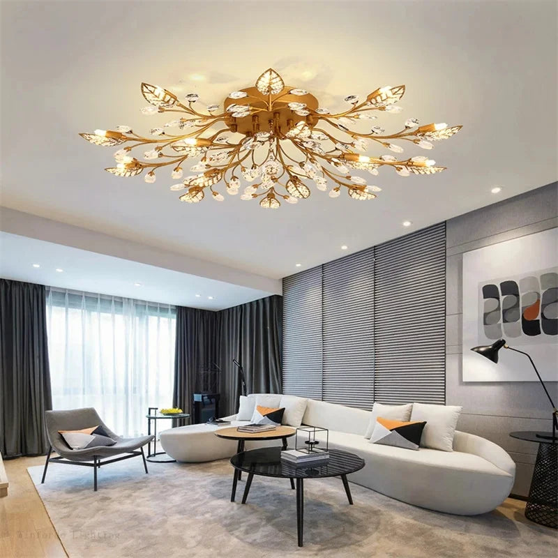 Plafonnier LED en cristal au design nordique moderne, disponible en noir et en jaune or, luminaire décoratif de plafond, idéal pour un salon ou une chambre à coucher, G4