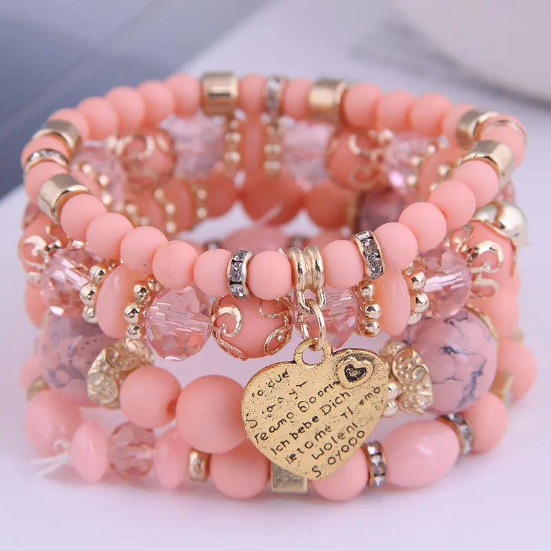 DIEZI bohème rose perles de cristal coeur bracelets porte-bonheur femmes filles ethnique arbre de vie breloque Bracelet Pulseira Feminina