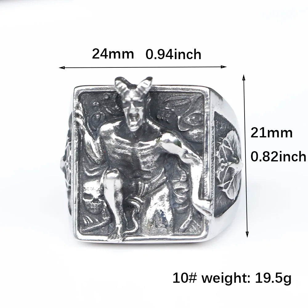 Bagues sataniques pour hommes en acier inoxydable Baphomet tête de chèvre Religion païenne divinité bijoux ange déchu Lucifer livraison gratuite