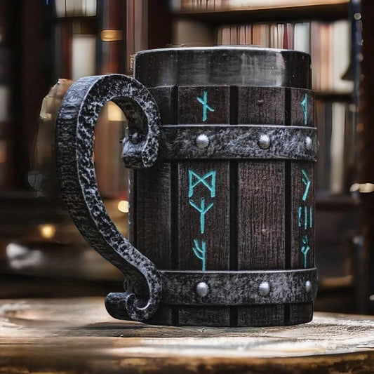 Tasse à café viking vintage avec doublure en acier inoxydable, grande capacité, baril de chêne, chope à bière, tasse à thé, pub, bar, cadeau de fête