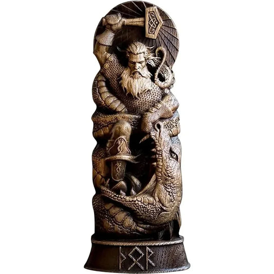 Statue Panthéon Scandinave en Résine pour Dieu Nordique, Armoire à Vin, Sculpture d'Étagère T1, Podium (Thor)