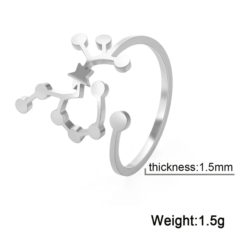 12 bagues de constellation pour femmes, anneaux ouverts et réglables du zodiaque pour adolescents, vergine, Cancer, balance, lion, poissons, bijoux, cadeau d'anniversaire