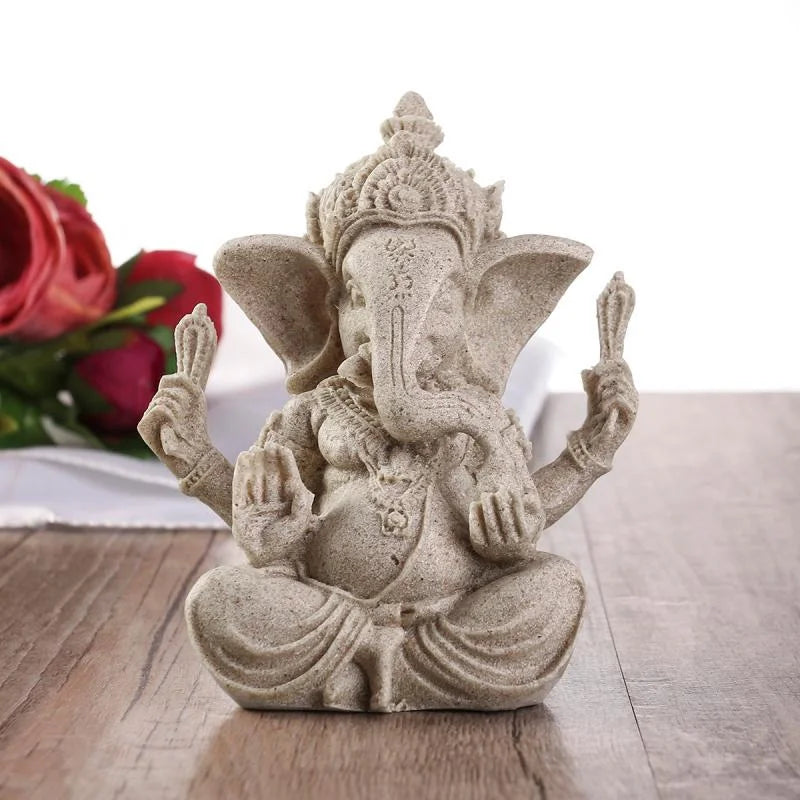 Statue d'éléphant de bouddha Ganesha en grès, Sculpture faite à la main, accessoires de décoration pour la maison